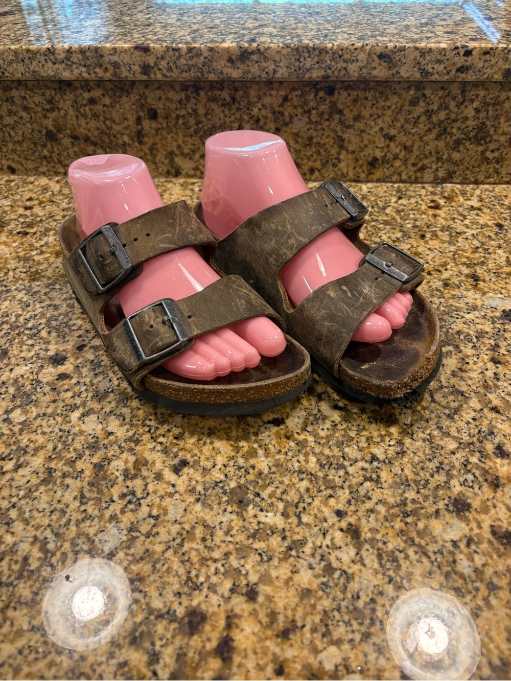 Birkenstock Arizona Olive Tan Leather Soft Sole Slide Sandals 39 US 8-8.5 N READ